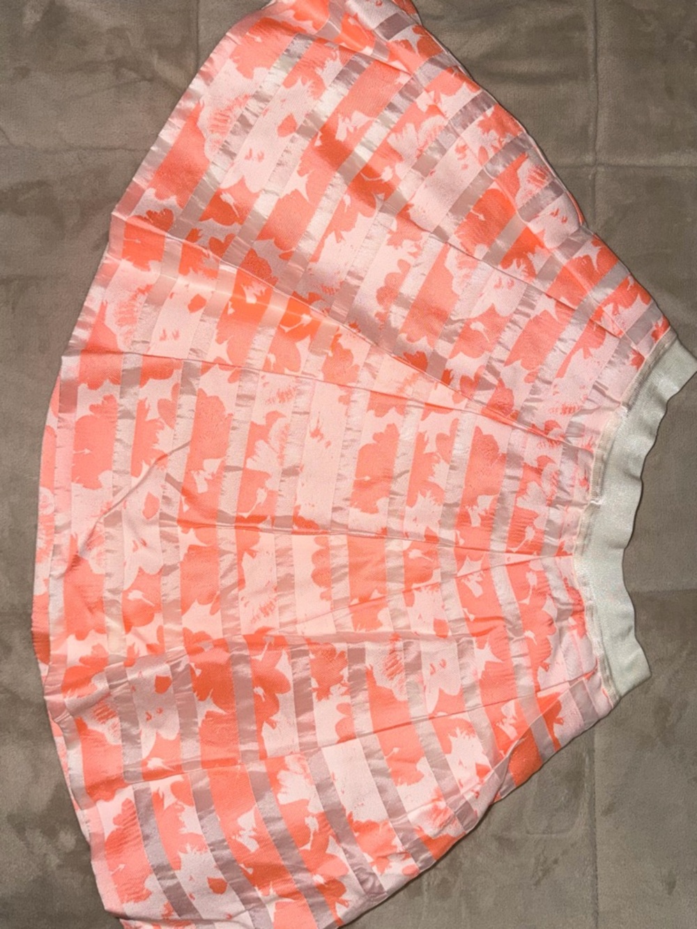 bebe Coral and White Floral-Stripe Circle Skirt